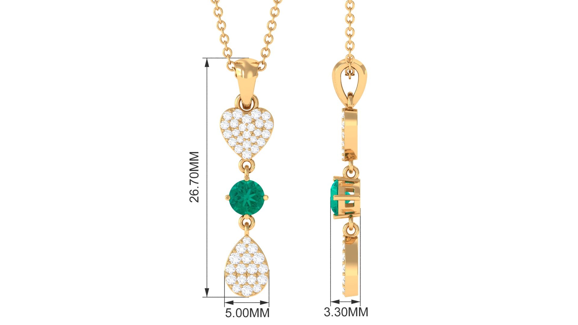 Emerald and Diamond Dangle Drop Pendant Emerald - ( AAA ) - Quality - Rosec Jewels