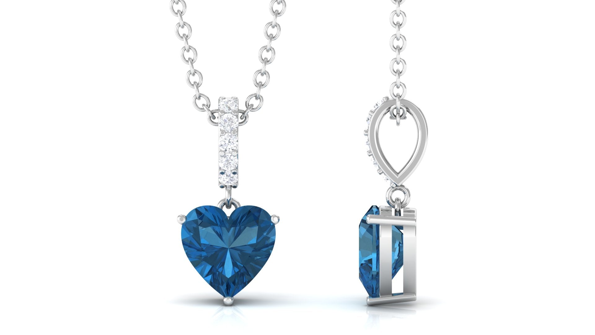 6 MM Heart Shape London Blue Topaz Solitaire Pendant with Diamond Accent Bail London Blue Topaz - ( AAA ) - Quality - Rosec Jewels