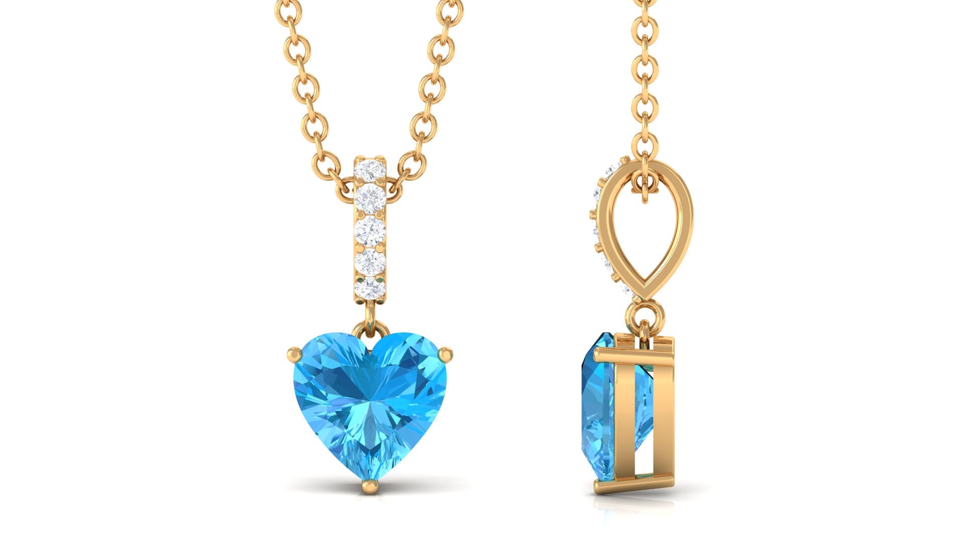 Simple Heart Shape Swiss Blue Topaz Solitaire Pendant with Diamond Accent Bail Swiss Blue Topaz - ( AAA ) - Quality - Rosec Jewels