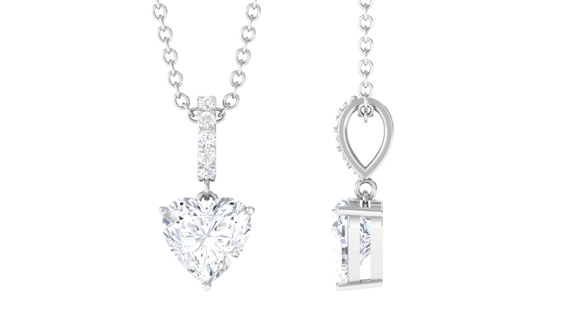 Certified Moissanite Heart Solitaire Pendant Necklace Moissanite - ( D-VS1 ) - Color and Clarity - Rosec Jewels