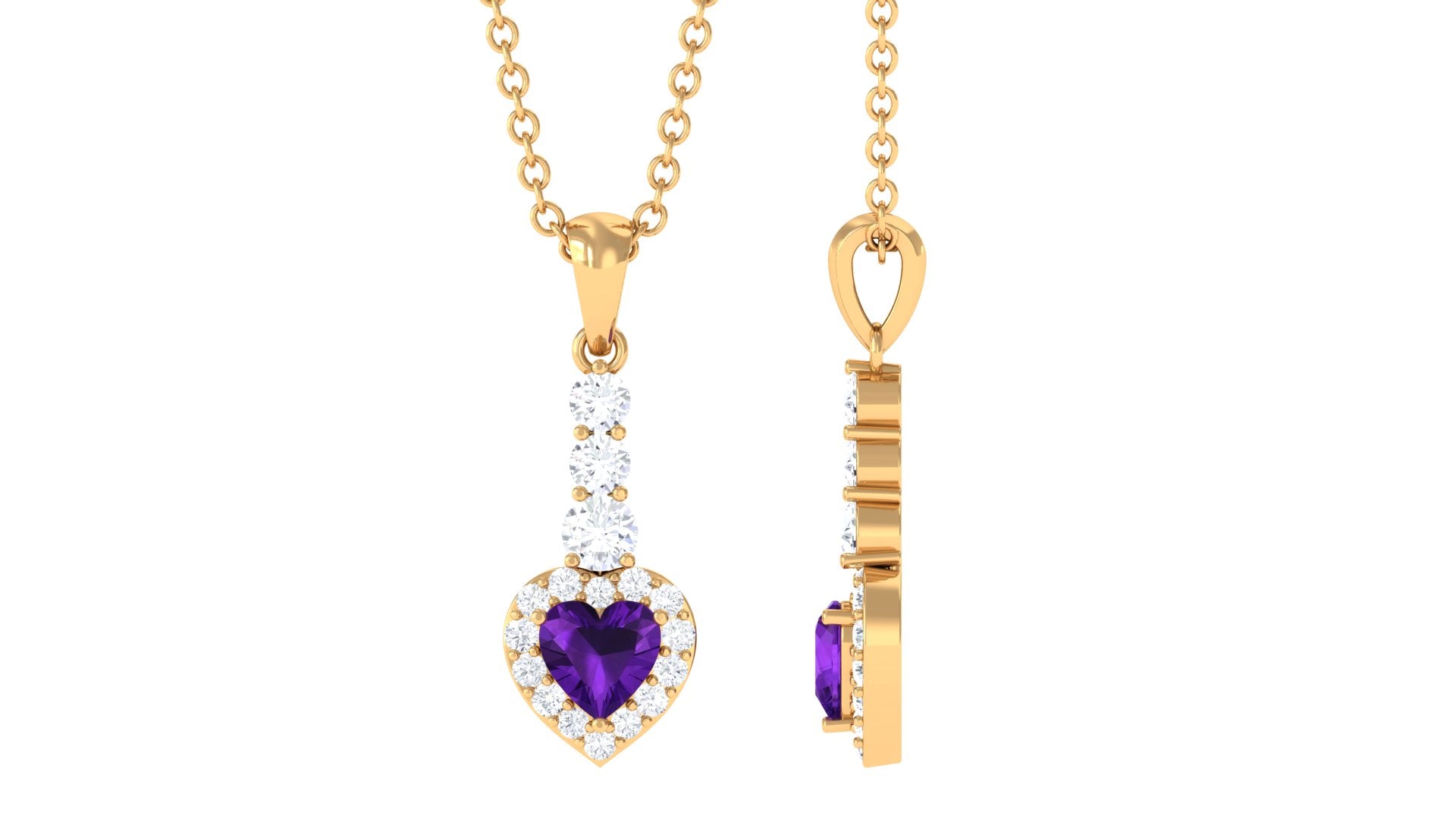 Heart Shape Amethyst Drop Pendant with Diamond Amethyst - ( AAA ) - Quality - Rosec Jewels