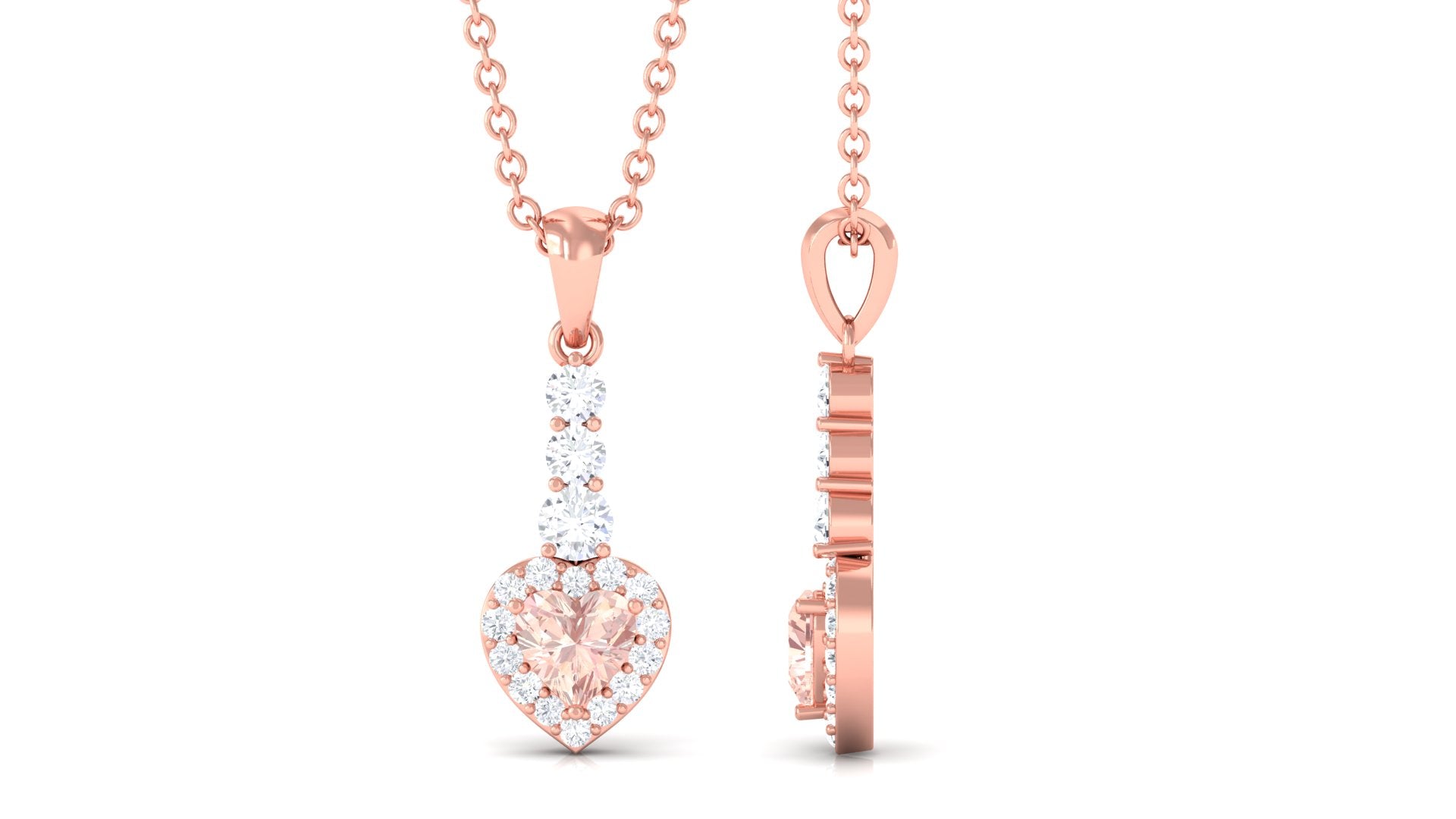 Real Morganite Heart Drop Pendant Necklace with Diamond Morganite - ( AAA ) - Quality - Rosec Jewels