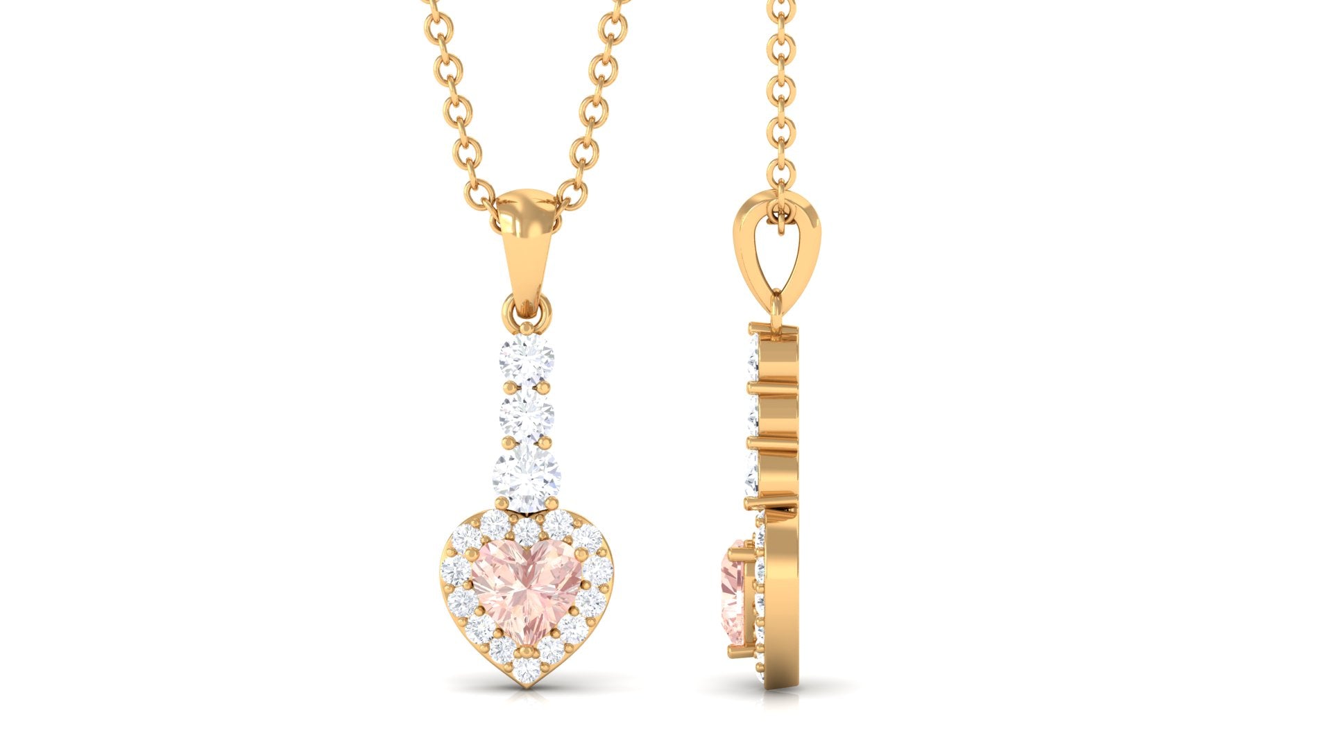 Real Morganite Heart Drop Pendant Necklace with Diamond Morganite - ( AAA ) - Quality - Rosec Jewels