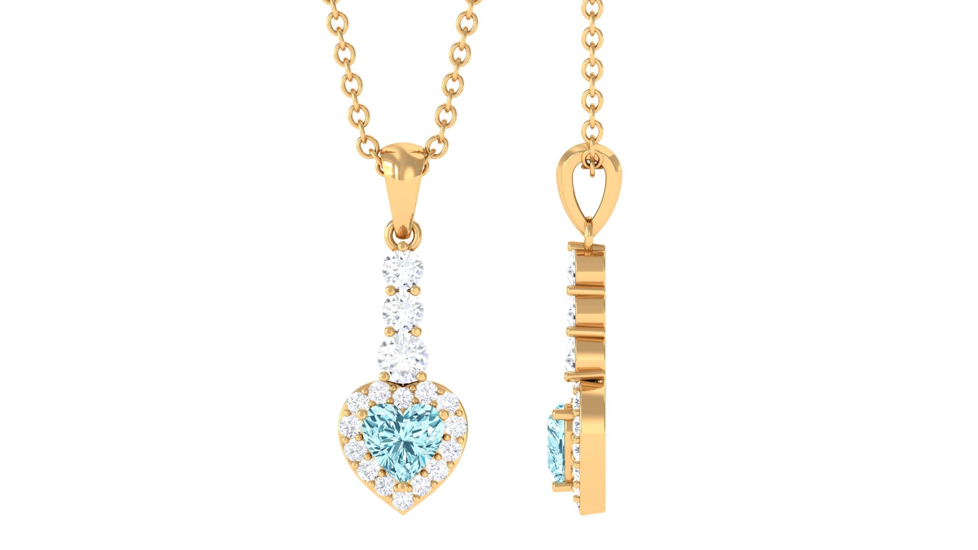 Heart Shape Aquamarine Drop Pendant with Diamond Aquamarine - ( AAA ) - Quality - Rosec Jewels