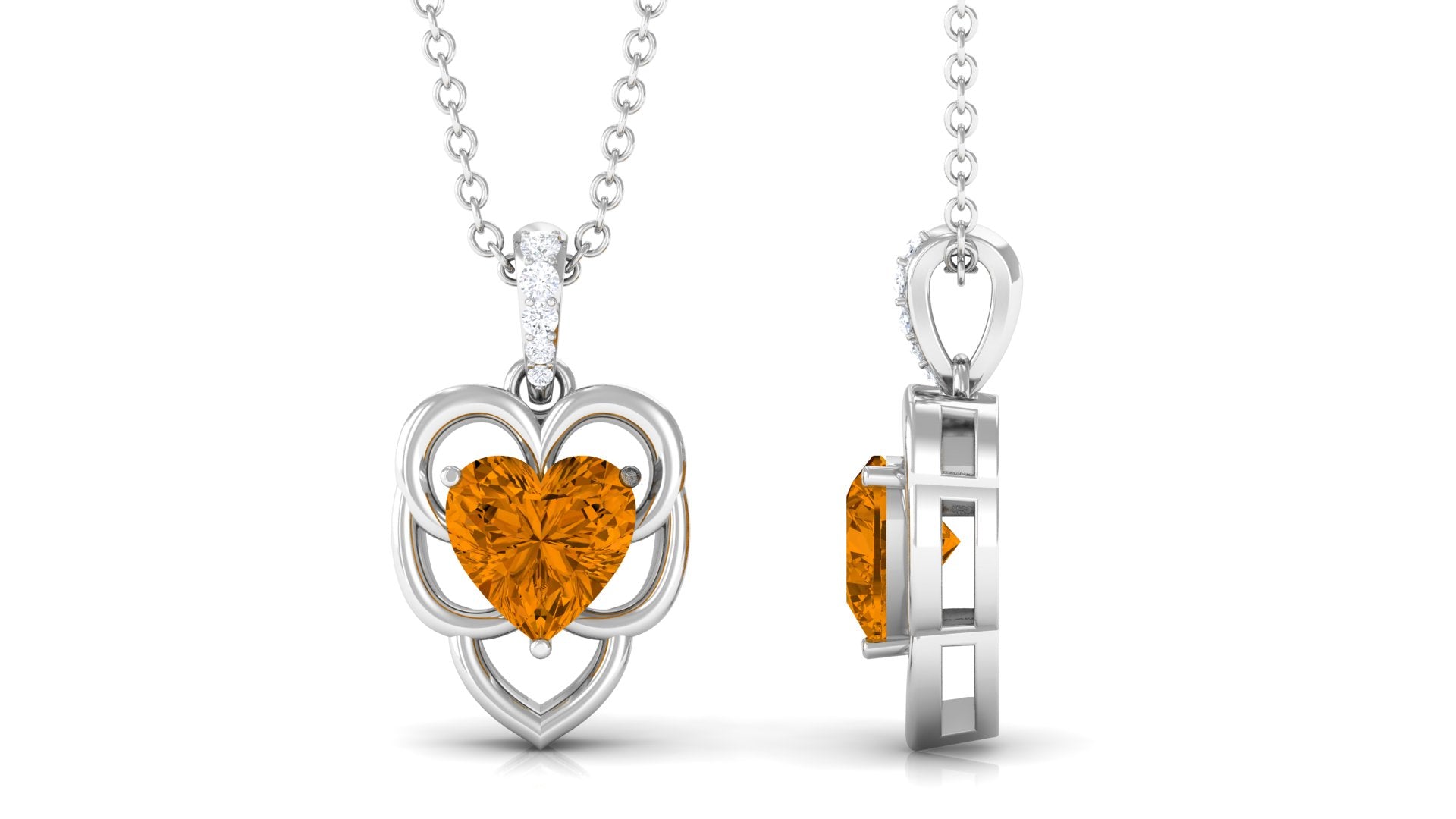 Heart Shape Citrine Pendant with Diamond Accent Bail Citrine - ( AAA ) - Quality - Rosec Jewels