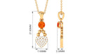 Round Orange Sapphire and Diamond Heart Drop Pendant Orange Sapphire - ( AAA ) - Quality - Rosec Jewels