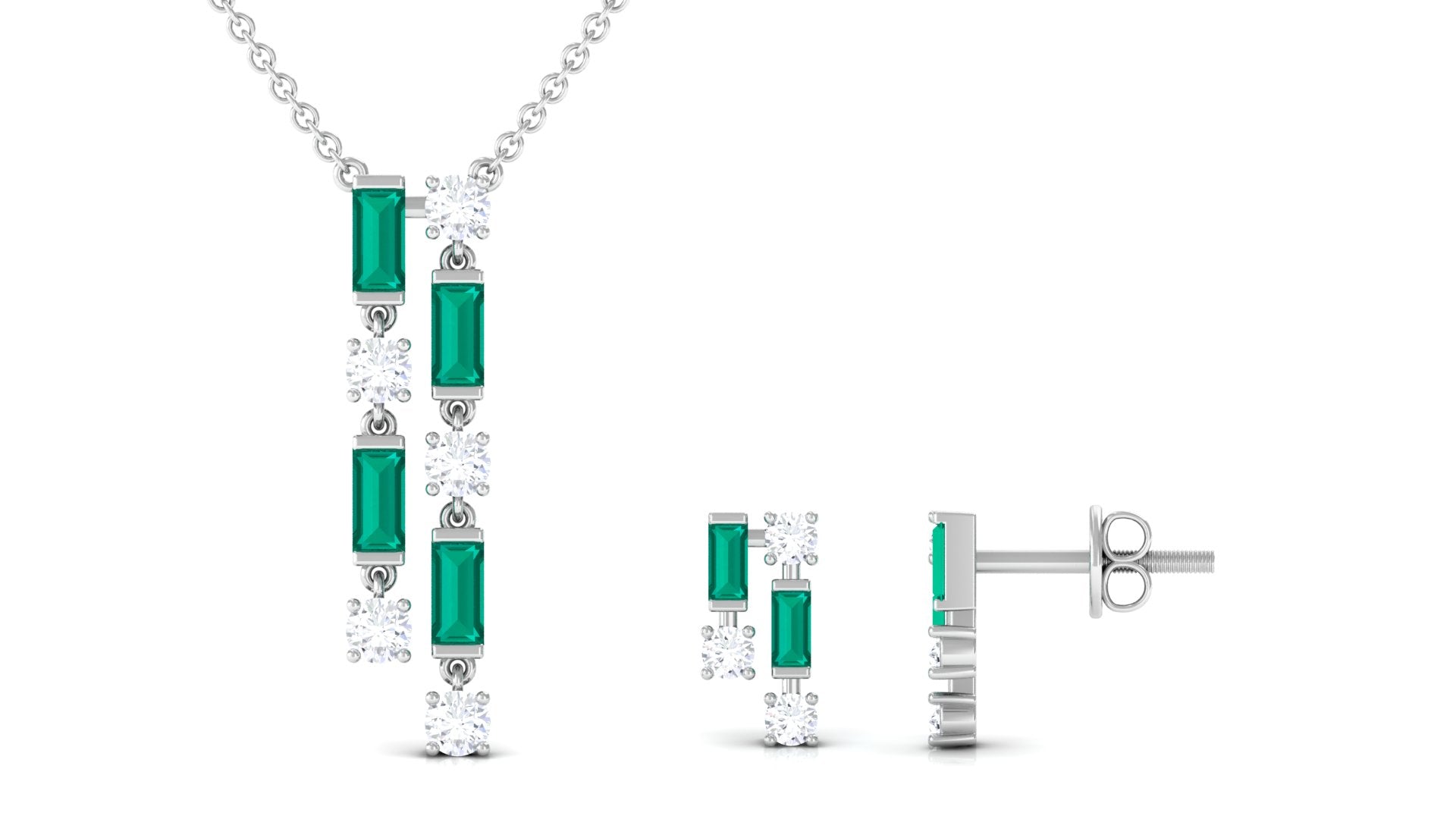 Emerald and Diamond Dangle Jewelry Set Emerald - ( AAA ) - Quality - Rosec Jewels