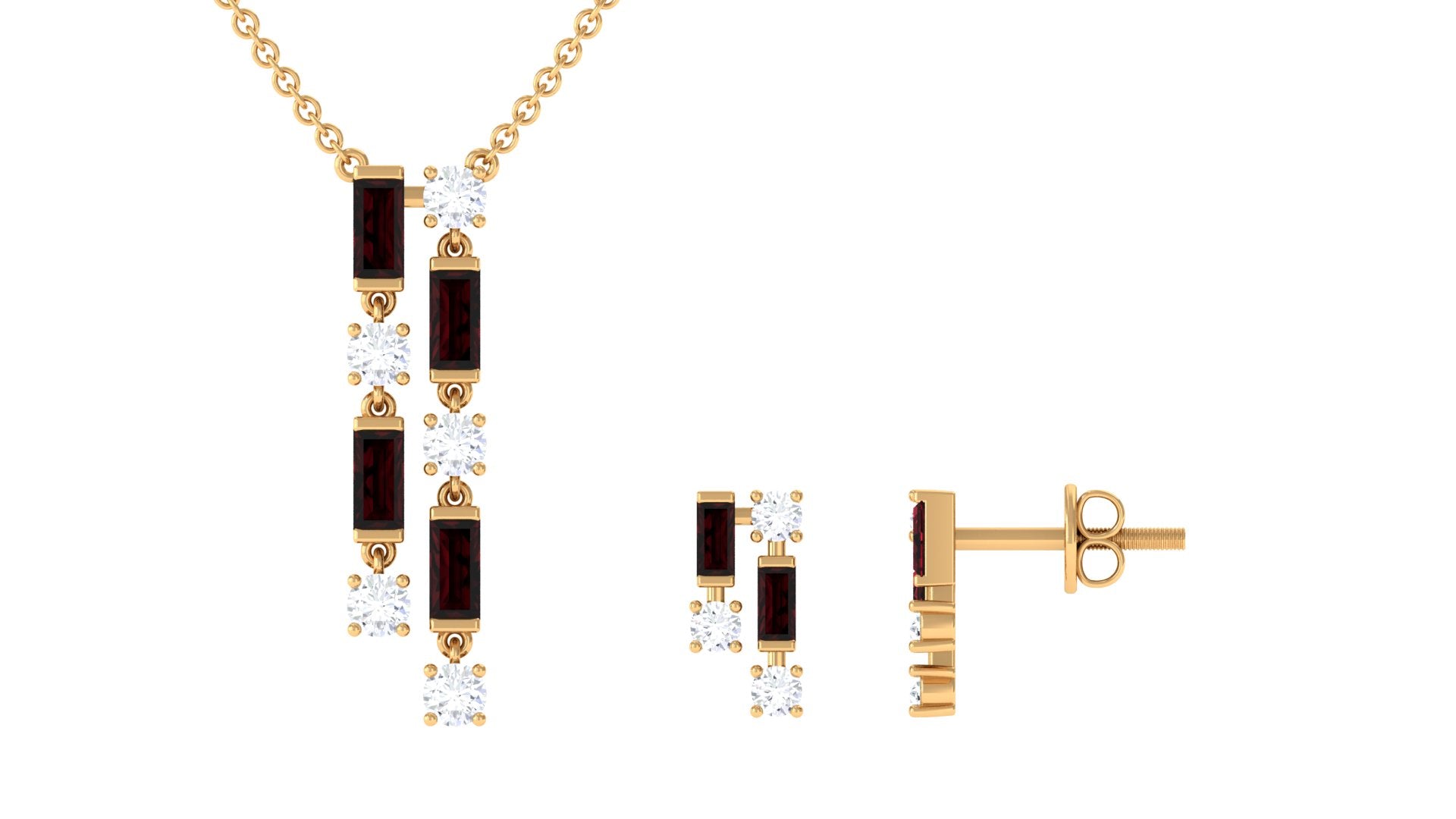 Garnet and Diamond Dangle Jewelry Set Garnet - ( AAA ) - Quality - Rosec Jewels