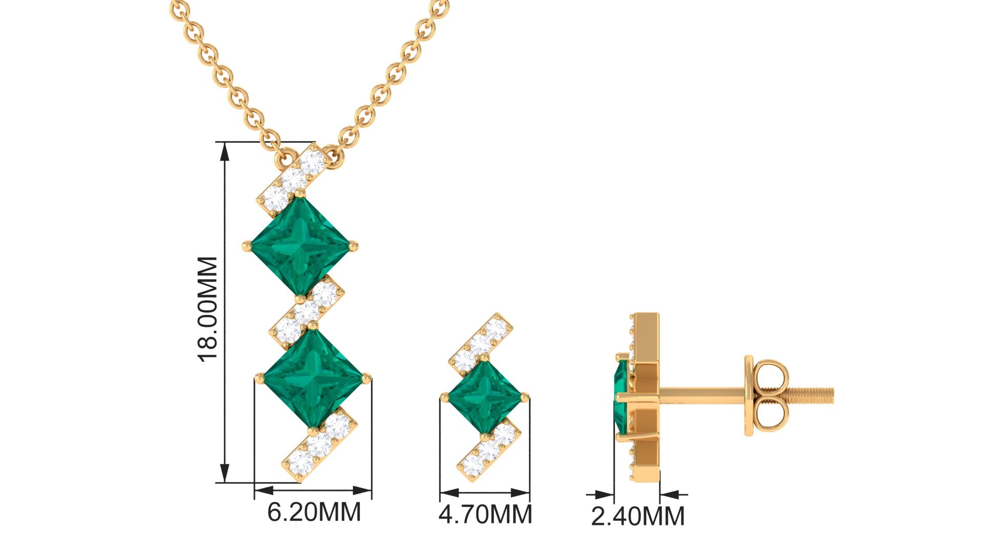 Princess Cut Emerald Modern Jewelry Set with Diamond Emerald - ( AAA ) - Quality - Rosec Jewels