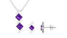 Princess Cut Amethyst Modern Jewelry Set with Diamond Amethyst - ( AAA ) - Quality - Rosec Jewels