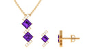 Princess Cut Amethyst Modern Jewelry Set with Diamond Amethyst - ( AAA ) - Quality - Rosec Jewels