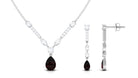 Pear Shape Garnet and Moissanite Drop Jewelry Set Garnet - ( AAA ) - Quality - Rosec Jewels