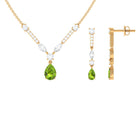 Peridot and Moissanite Drop Necklace Earrings Set Peridot - ( AAA ) - Quality - Rosec Jewels