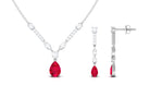 Created Ruby and Moissanite Drop Necklace Earrings Set Lab Created Ruby - ( AAAA ) - Quality - Rosec Jewels