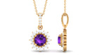 Round Amethyst Halo Pendant with Diamond Accent Bail Amethyst - ( AAA ) - Quality - Rosec Jewels