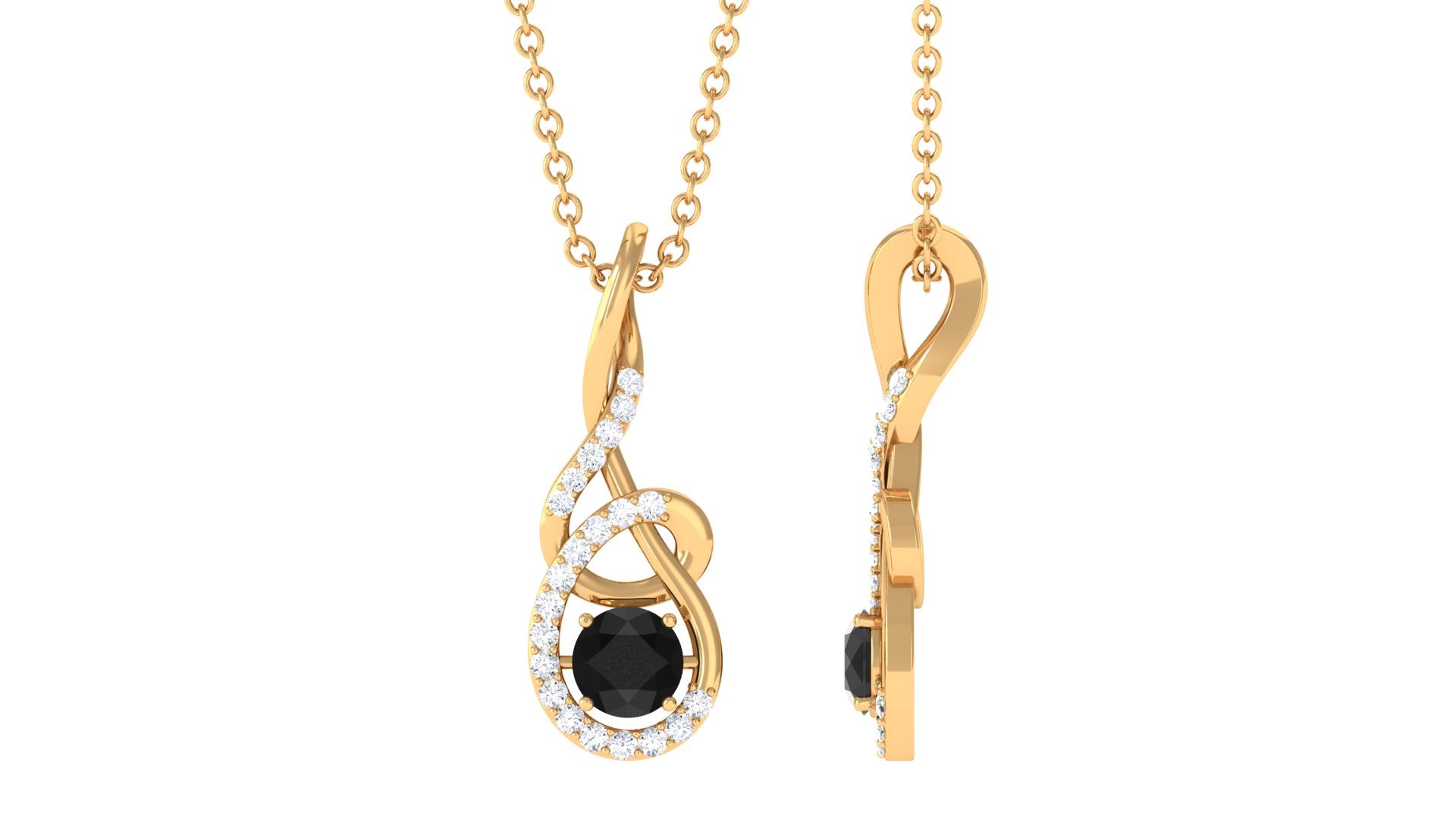 Round Black and White Diamond Twisted Pendant Necklace Black Diamond - ( AAA ) - Quality - Rosec Jewels