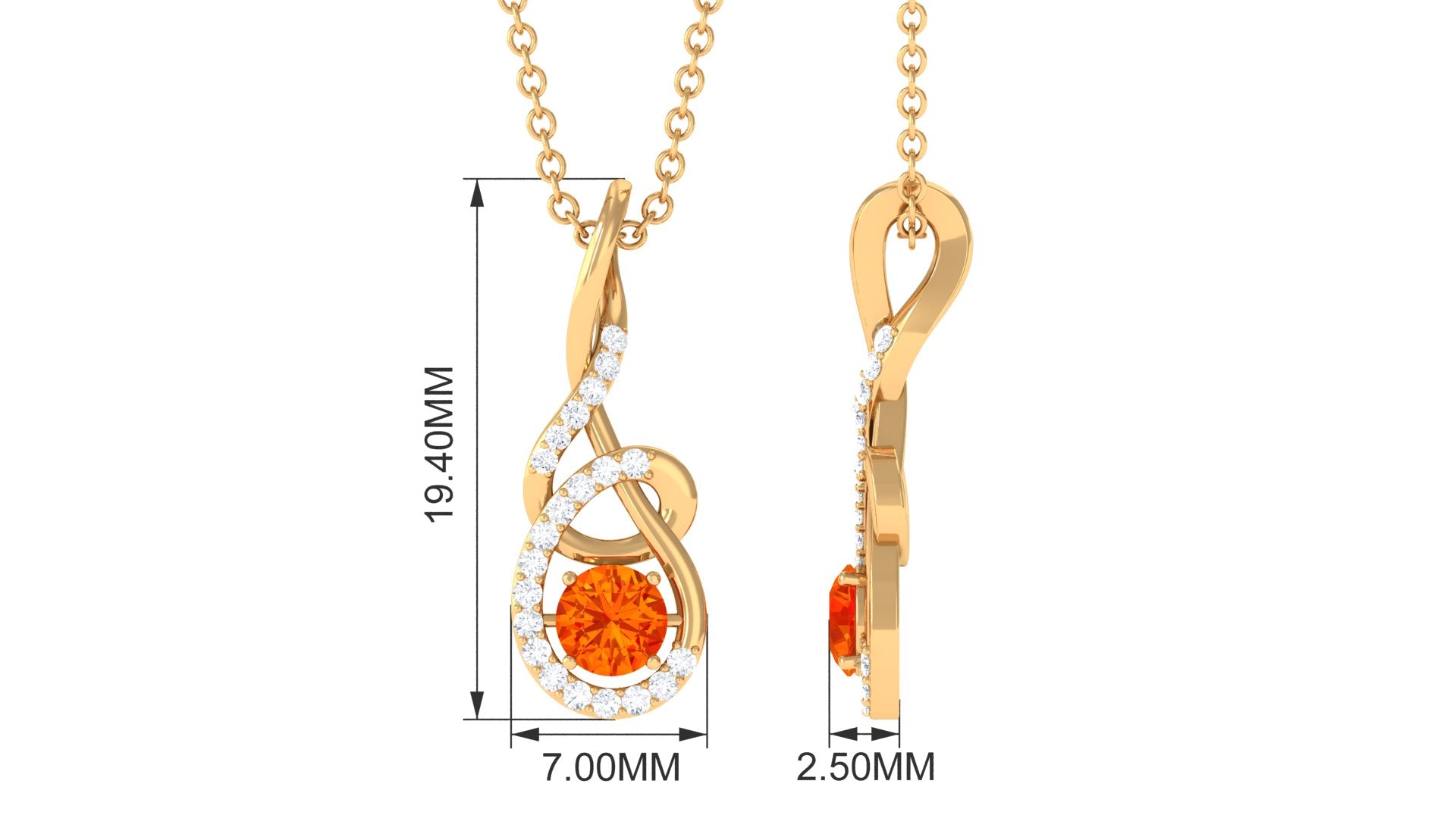 Orange Sapphire Infinity Twisted Pendant with Diamond Orange Sapphire - ( AAA ) - Quality - Rosec Jewels