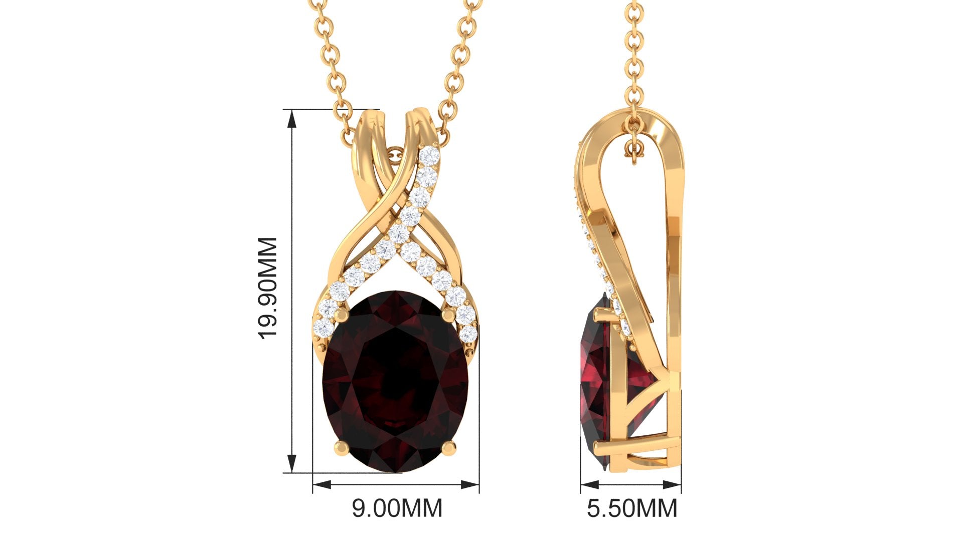 Oval Shape Garnet Solitaire Pendant Necklace with Diamond Garnet - ( AAA ) - Quality - Rosec Jewels