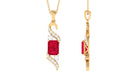 Emerald Cut Created Ruby Designer Dangle Pendant with Diamond Lab Created Ruby - ( AAAA ) - Quality - Rosec Jewels