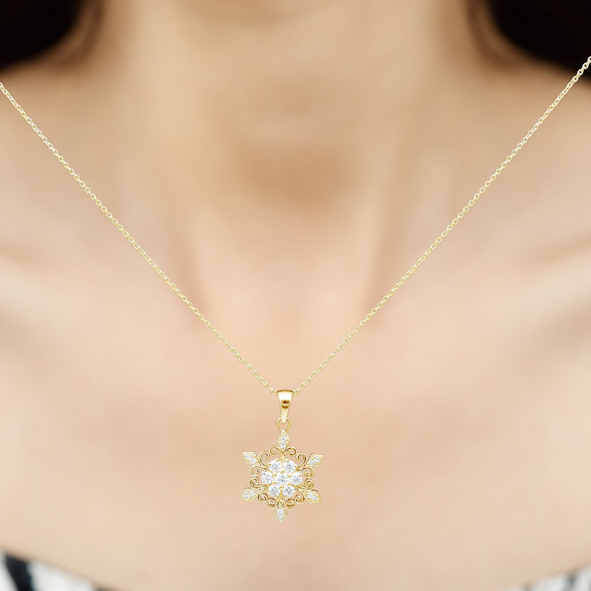 Classic Moissanite Gold Snowflake Pendant Necklace Moissanite - ( D-VS1 ) - Color and Clarity - Rosec Jewels