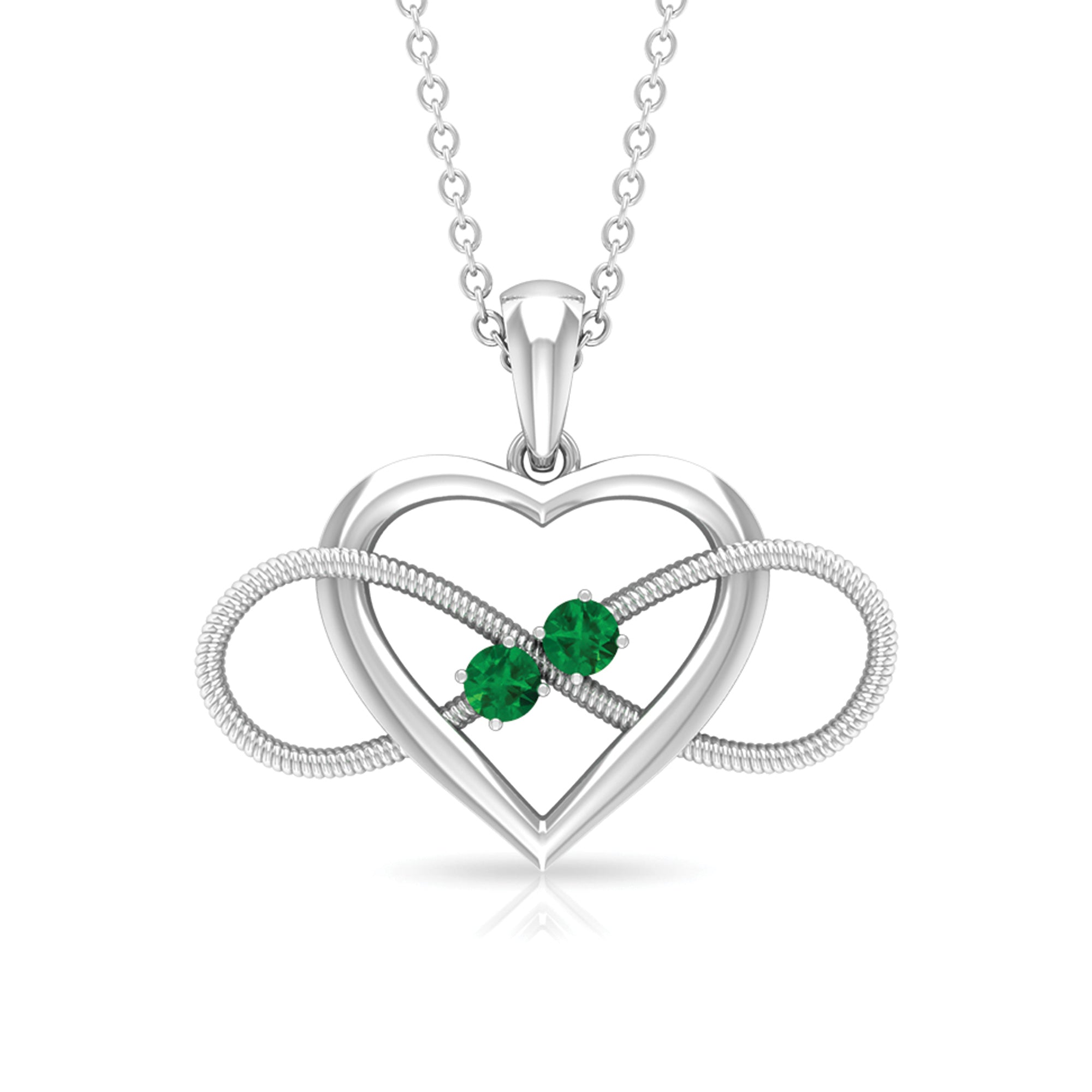 Unique Created Emerald Heart Infinity Pendant Necklace Lab Created Emerald - ( AAAA ) - Quality - Rosec Jewels