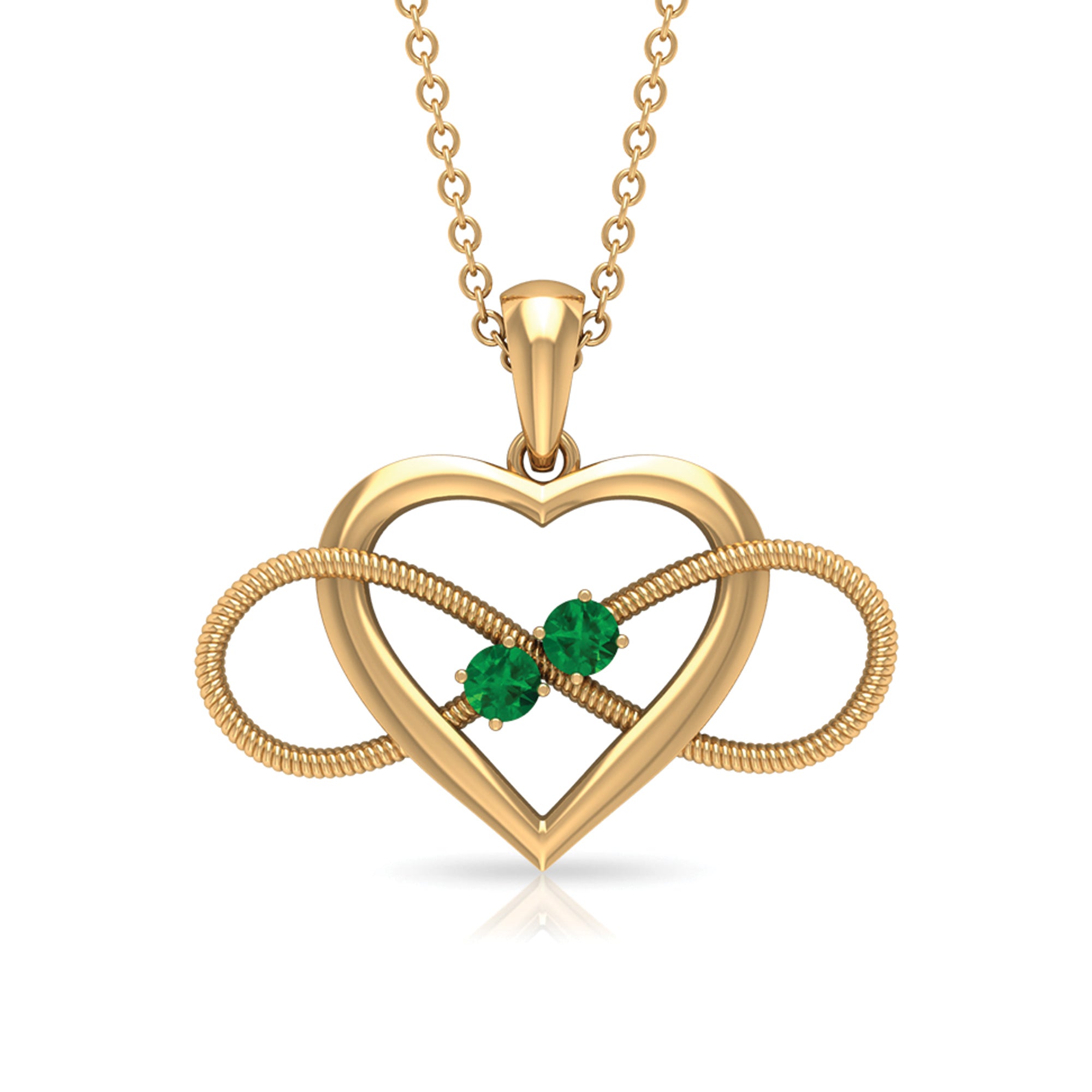 Unique Created Emerald Heart Infinity Pendant Necklace Lab Created Emerald - ( AAAA ) - Quality - Rosec Jewels