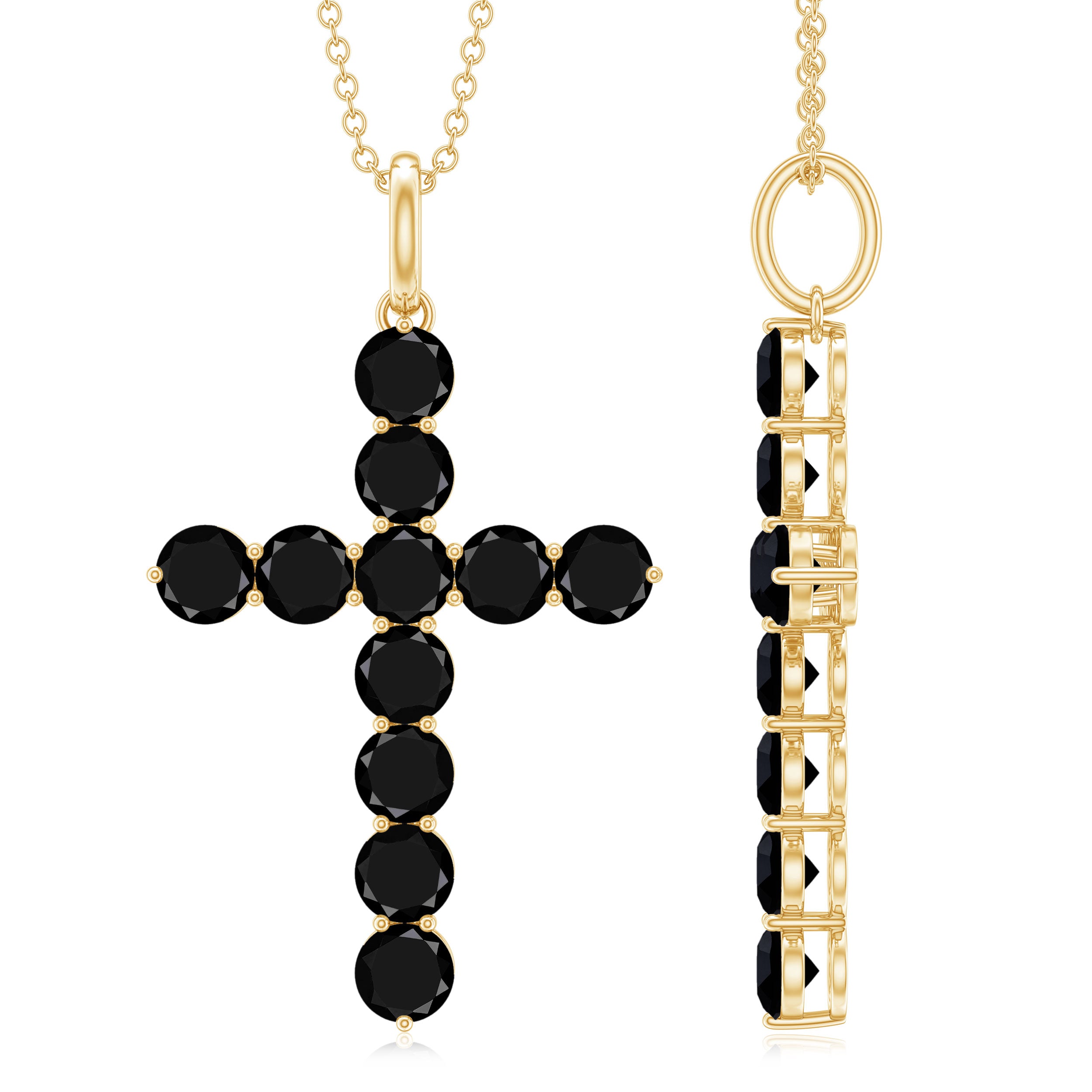 Created Black Diamond Cross Pendant Necklace in Gold Lab Created Black Diamond - ( AAAA ) - Quality - Rosec Jewels