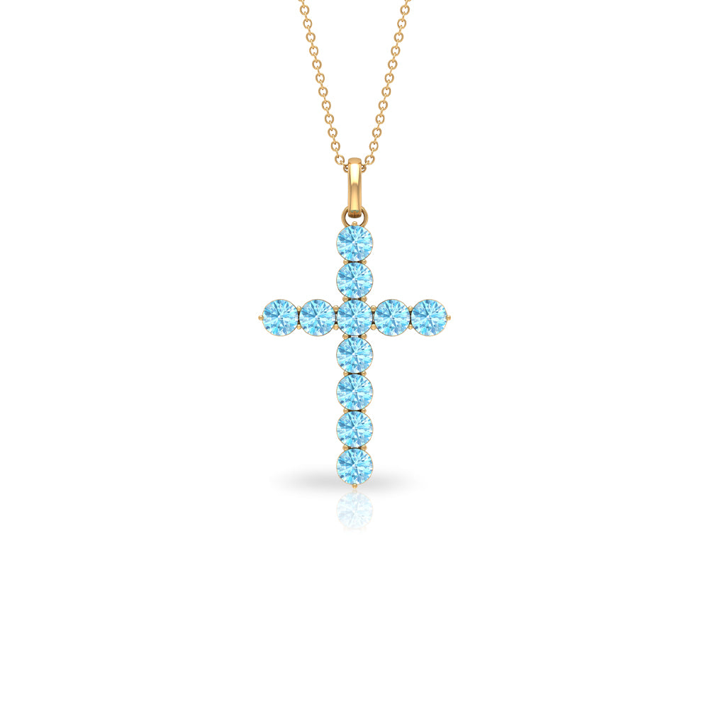 2.75 CT Simple Aquamarine Holy Cross Pendant Aquamarine - ( AAA ) - Quality - Rosec Jewels