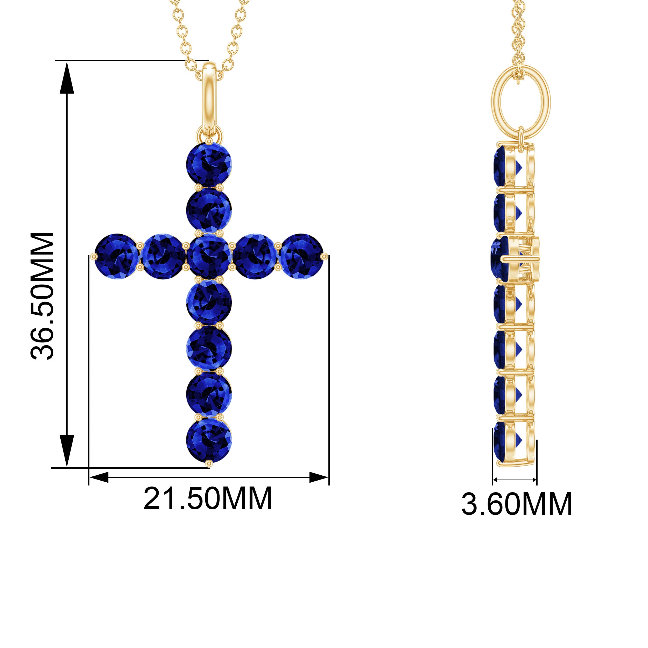 Simple Created Blue Sapphire Cross Pendant Necklace Lab Created Blue Sapphire - ( AAAA ) - Quality - Rosec Jewels