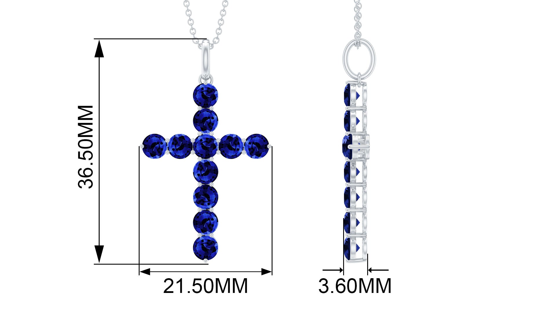 3.75 CT Created Blue Sapphire Cross Pendant Necklace in Gold Lab Created Blue Sapphire - ( AAAA ) - Quality - Rosec Jewels