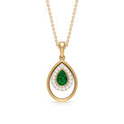 Minimal Emerald Teardrop Pendant with Diamond Halo Emerald - ( AAA ) - Quality - Rosec Jewels