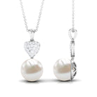 8.5 CT Bead Set Freshwater Pearl and Diamond Heart Dangle Pendant Necklace Freshwater Pearl - ( AAA ) - Quality - Rosec Jewels