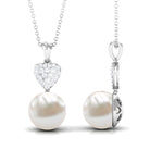 8.5 CT Bead Set Freshwater Pearl and Diamond Heart Dangle Pendant Necklace Freshwater Pearl - ( AAA ) - Quality - Rosec Jewels