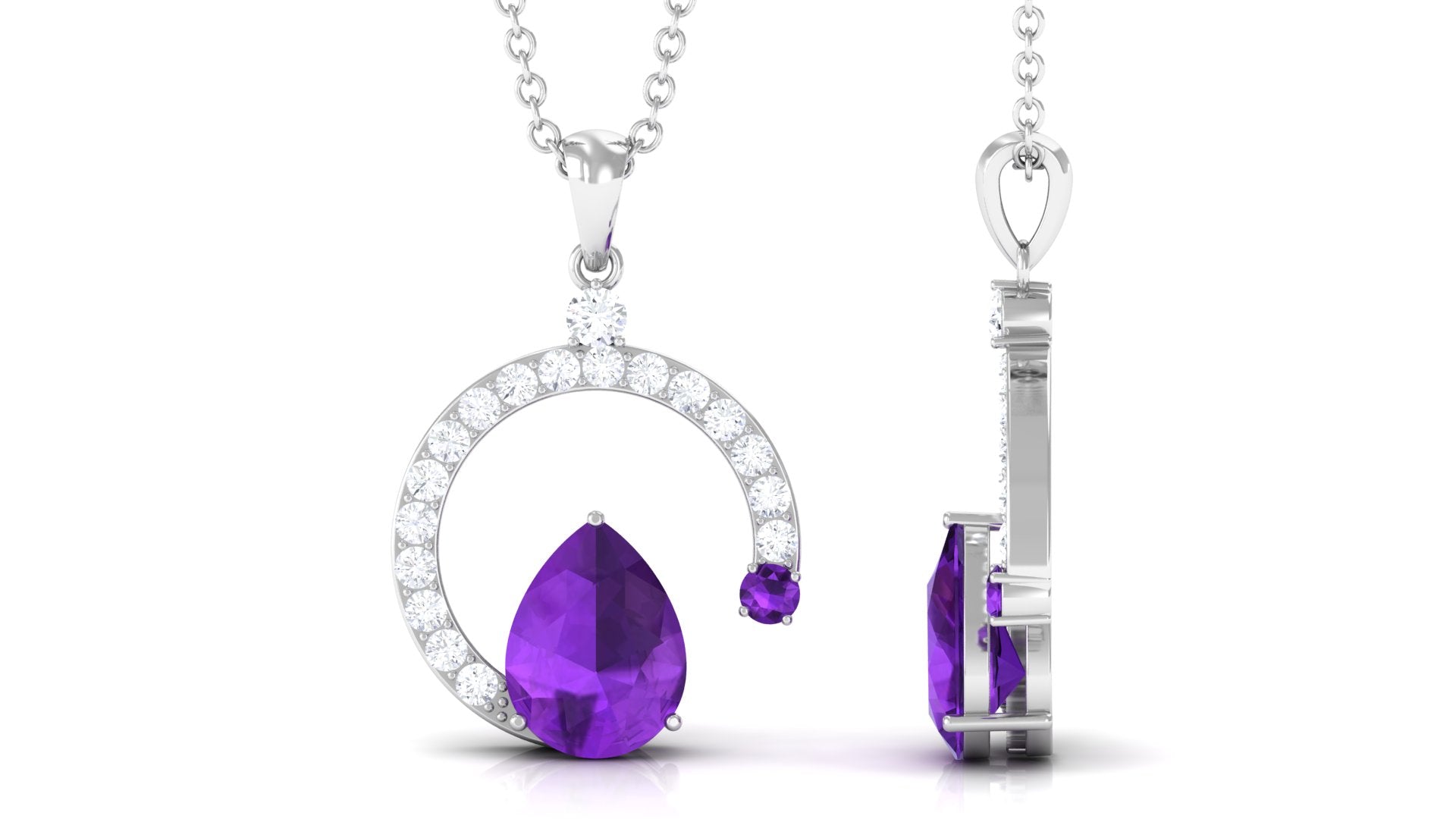 Pear Cut Amethyst Teardrop Pendant with Diamond Amethyst - ( AAA ) - Quality - Rosec Jewels