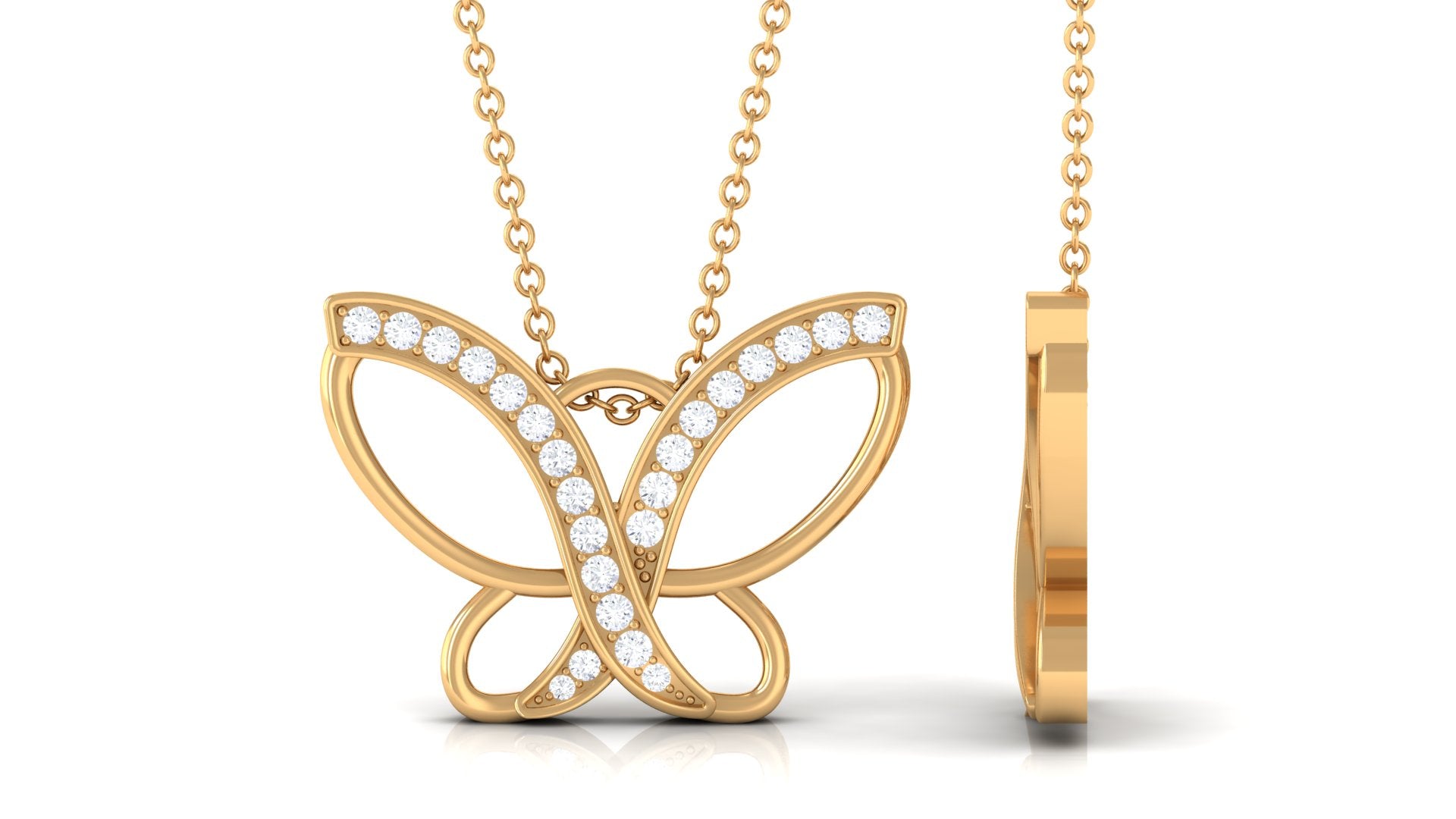 0.25 CT Butterfly Pendant Necklace with Diamond Diamond - ( HI-SI ) - Color and Clarity - Rosec Jewels