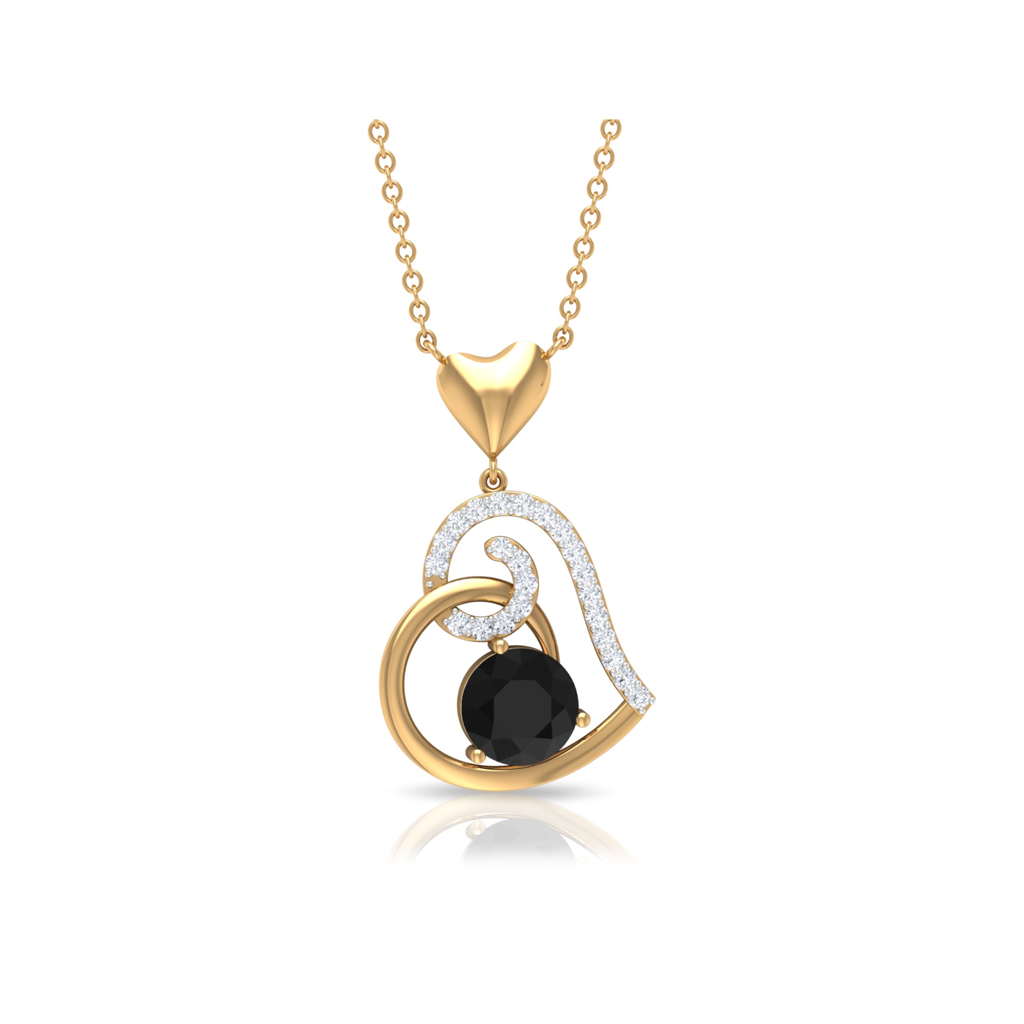 3/4 CT Black Onyx and Diamond Heart Drop Pendant Black Onyx - ( AAA ) - Quality - Rosec Jewels