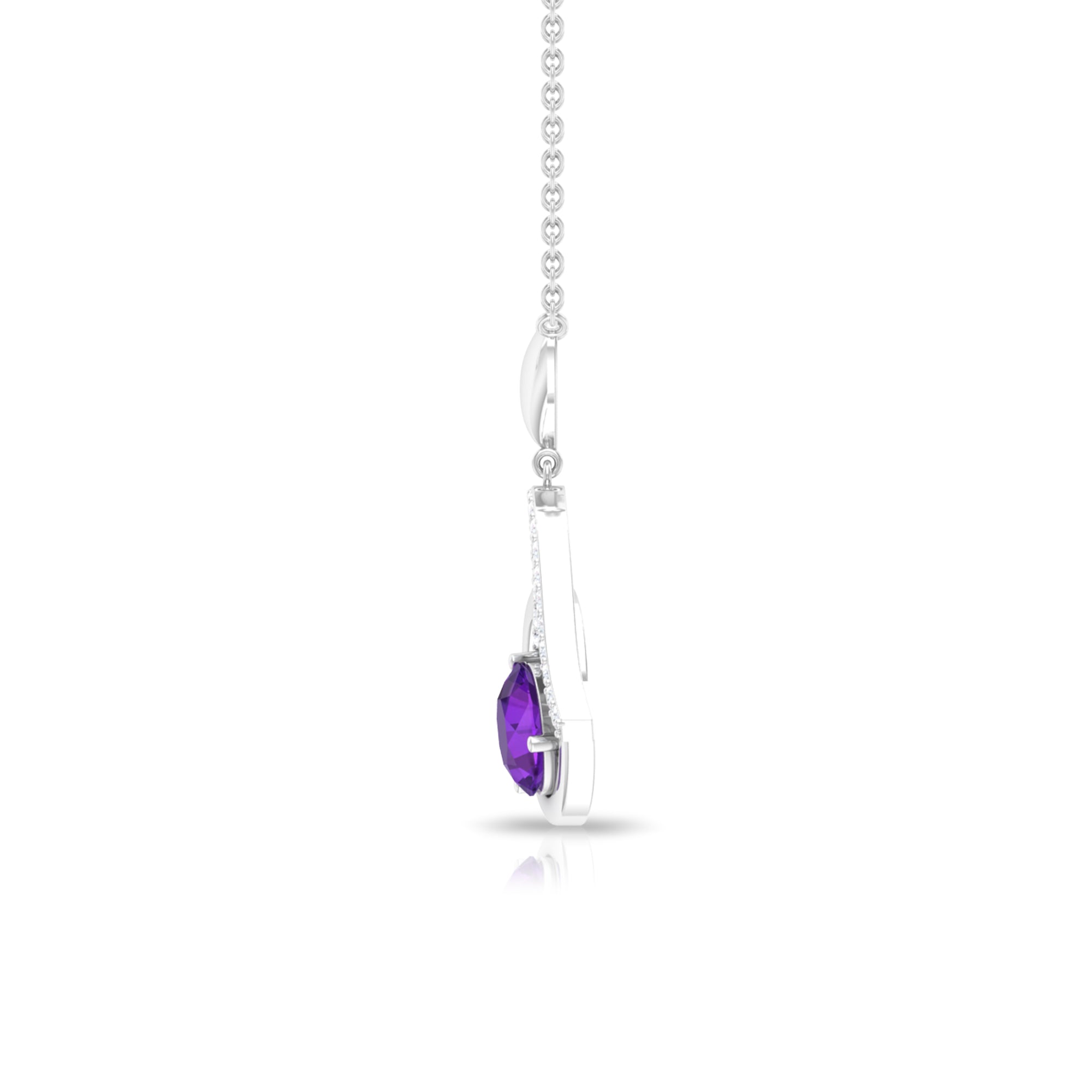 Classic Amethyst Heart Drop Necklace with Diamond Amethyst - ( AAA ) - Quality - Rosec Jewels