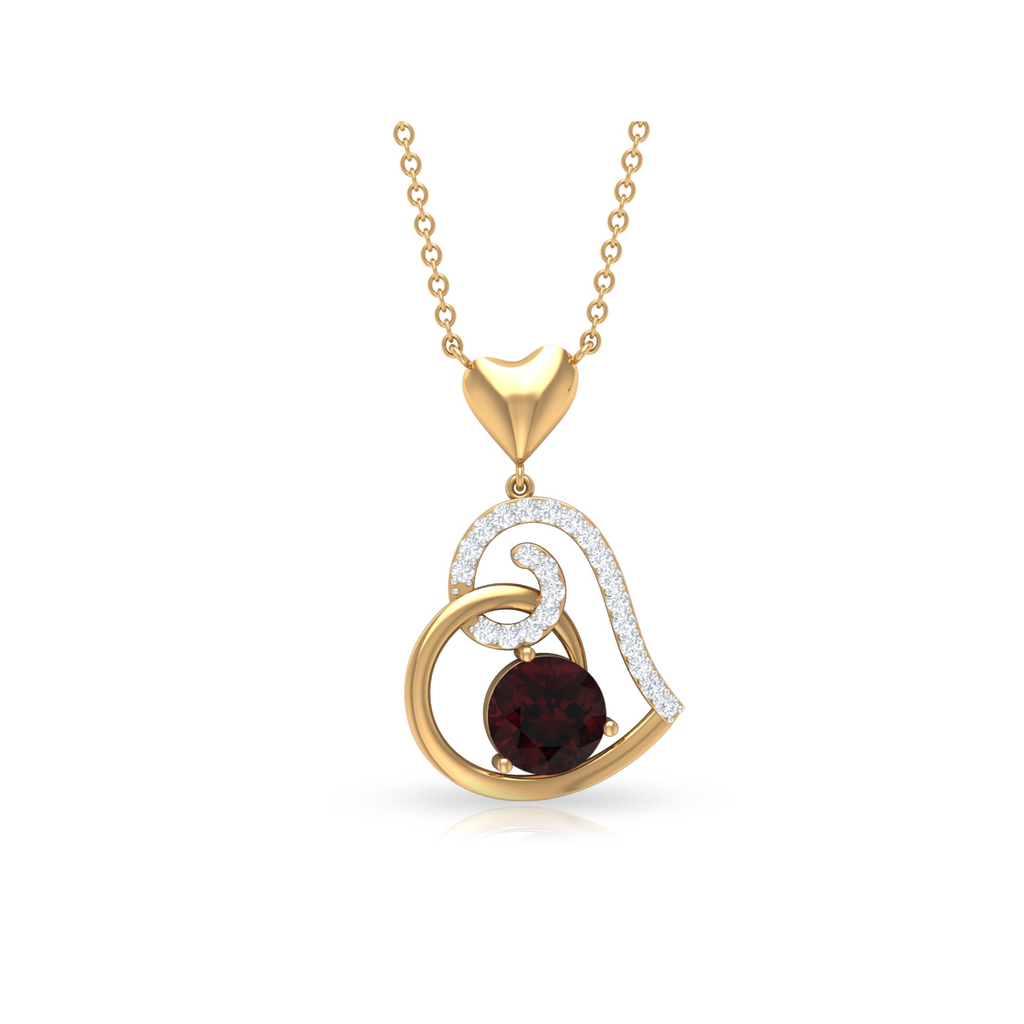 1.25 CT Garnet and Diamond Heart Drop Pendant Garnet - ( AAA ) - Quality - Rosec Jewels