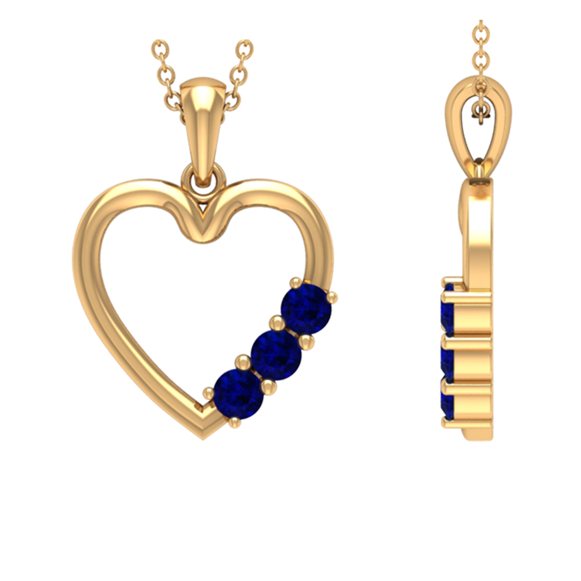 1/2 CT Simple Blue Sapphire and Gold Heart Pendant Blue Sapphire - ( AAA ) - Quality - Rosec Jewels