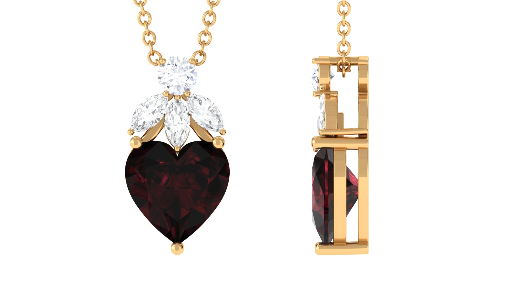 Heart Shape Garnet Solitaire Pendant with Diamond Stones Garnet - ( AAA ) - Quality - Rosec Jewels