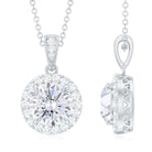 Round Moissanite Classic Halo Pendant Necklace Moissanite - ( D-VS1 ) - Color and Clarity - Rosec Jewels