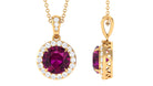 Rhodolite Garnet Pendant Necklace with Diamond Halo Rhodolite - ( AAA ) - Quality - Rosec Jewels