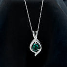 Pear Cut Created Emerald Teardrop Pendant with Moissanite Accent Lab Created Emerald - ( AAAA ) - Quality - Rosec Jewels