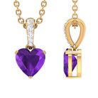 1 CT Heart Shape Amethyst and Diamond Solitaire Drop Pendant Necklace Amethyst - ( AAA ) - Quality - Rosec Jewels