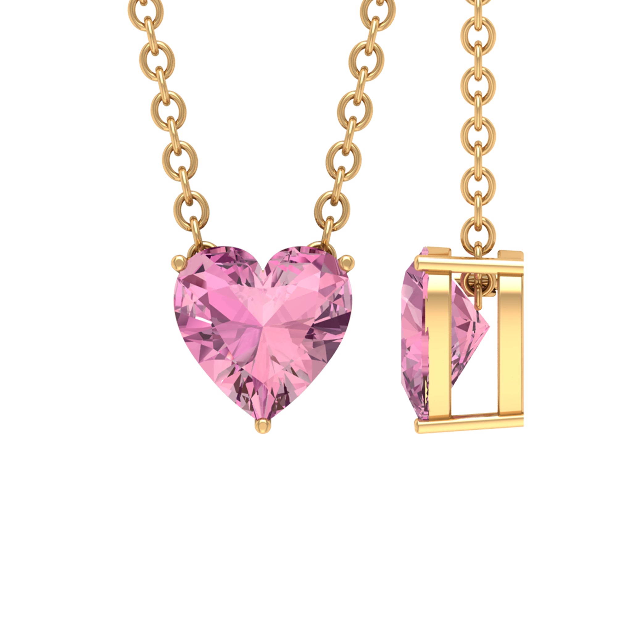 6 MM Heart Shape Pink Tourmaline Solitaire Drop Pendant Pink Tourmaline - ( AAA ) - Quality - Rosec Jewels