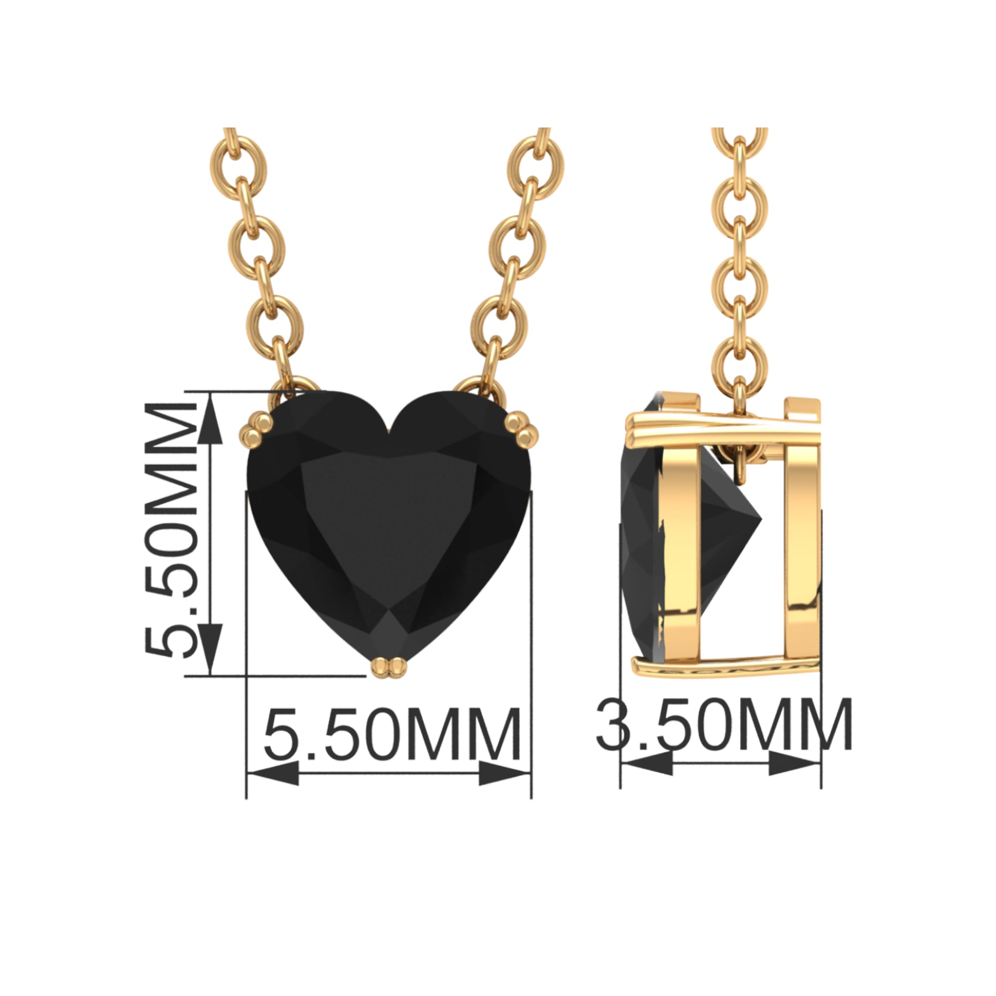 Heart Shape Black Onyx Solitaire Pendant Necklace Black Onyx - ( AAA ) - Quality - Rosec Jewels