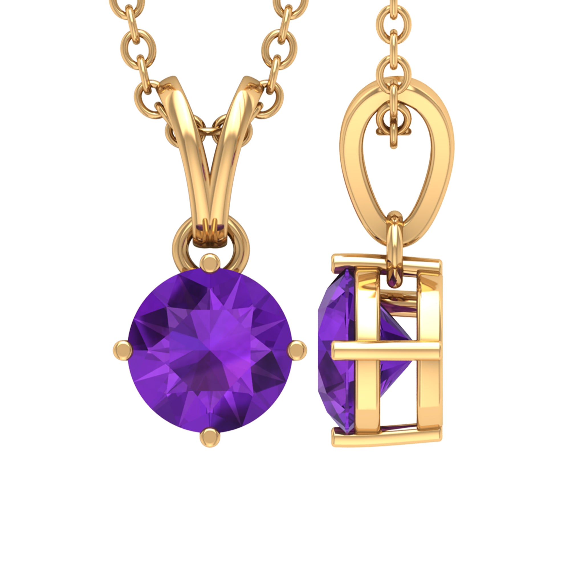 1/2 CT Round Amethyst Solitaire Pendant with Rabbit Ear Bail Amethyst - ( AAA ) - Quality - Rosec Jewels