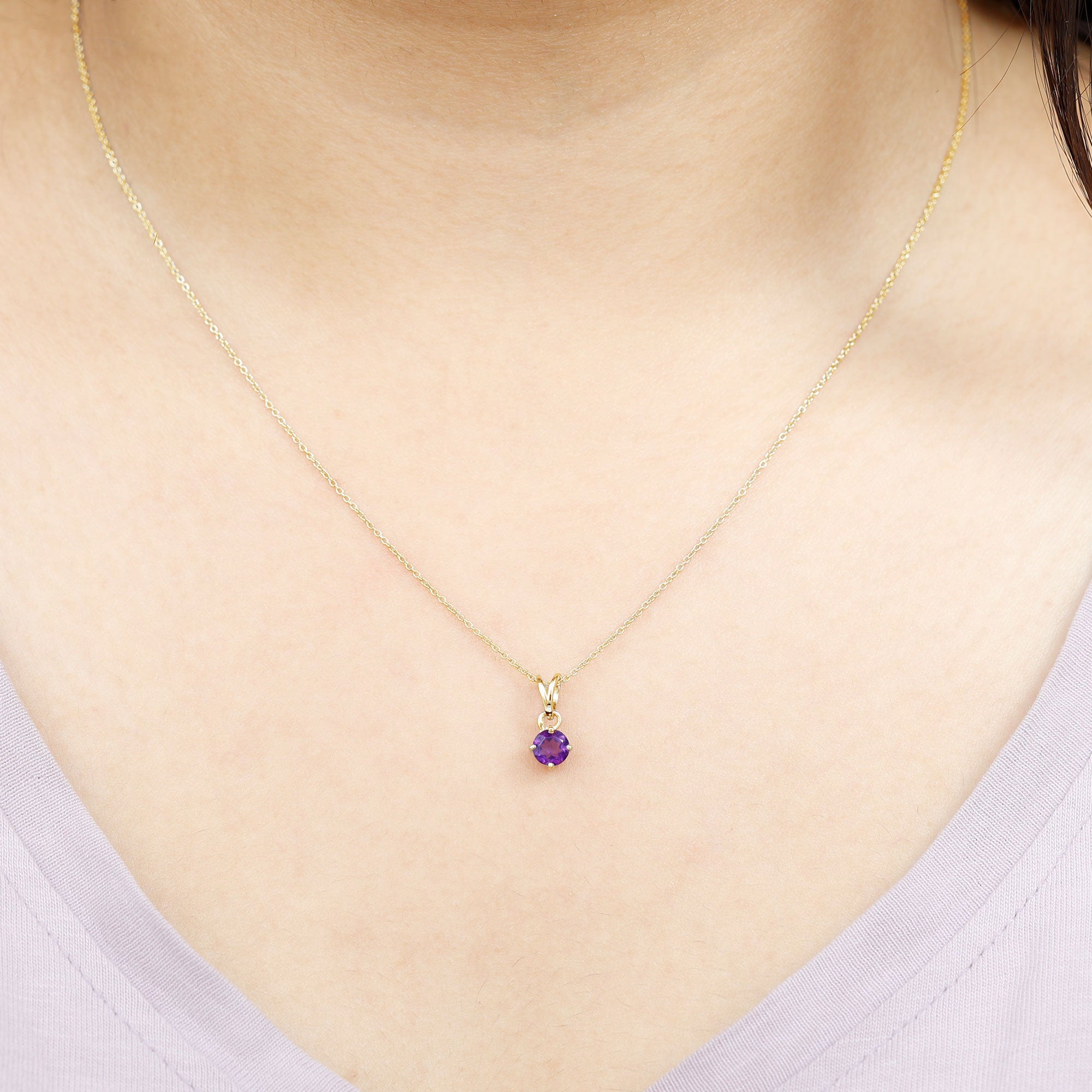 1/2 CT Round Amethyst Solitaire Pendant with Rabbit Ear Bail Amethyst - ( AAA ) - Quality - Rosec Jewels