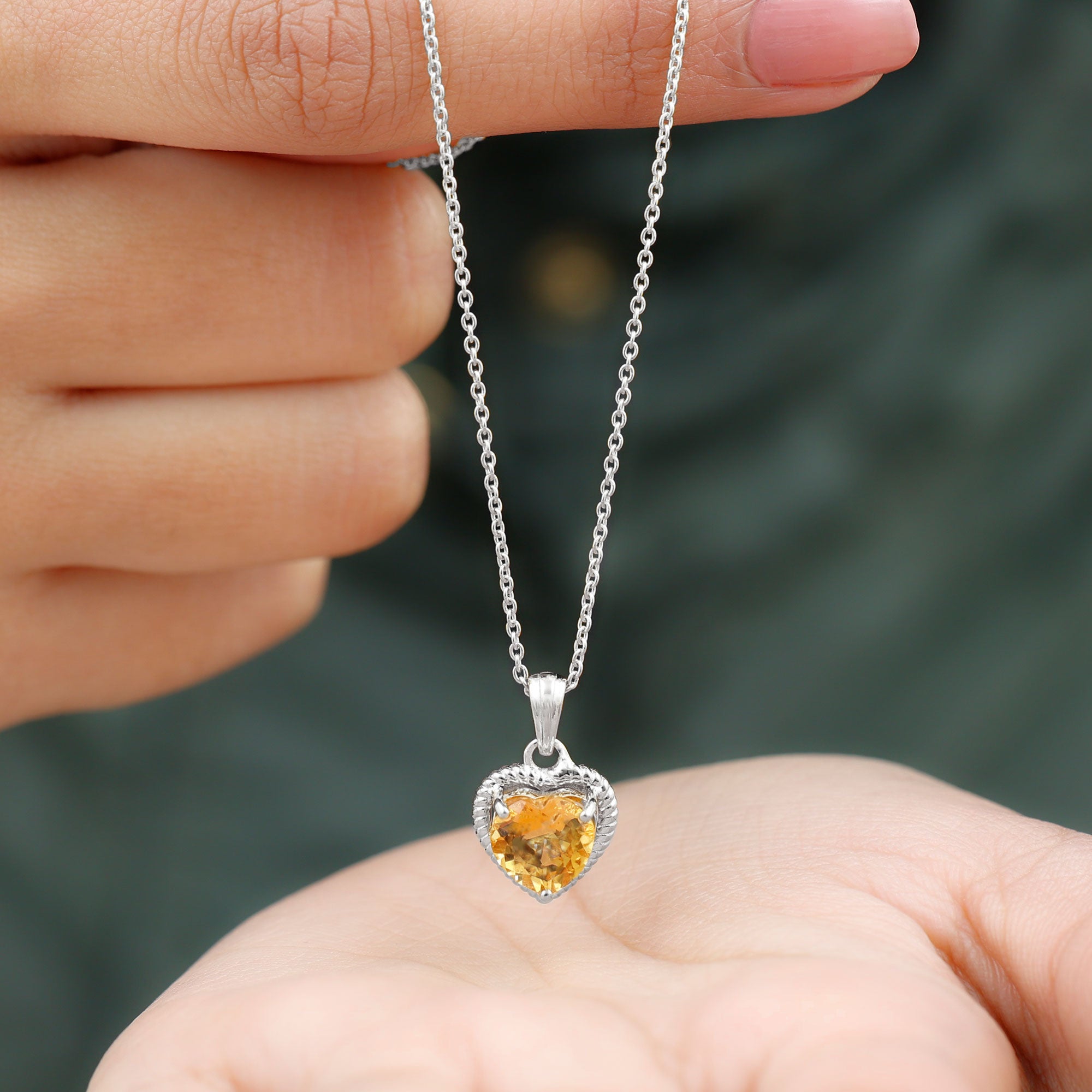 Heart Shape Citrine Solitaire Pendant with Rope Frame Citrine - ( AAA ) - Quality - Rosec Jewels