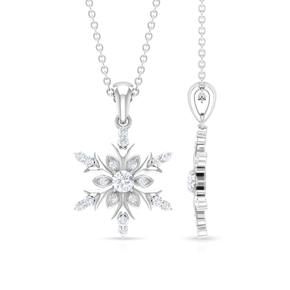 0.5 CT Certified Diamond Designer Snowflake Pendant Necklace Diamond - ( HI-SI ) - Color and Clarity - Rosec Jewels